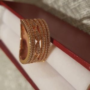 Anillo de Plata de Ley,chapado en Oro rosa,Bandas pavimentadas con circonios